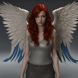 woman 3d realistic redhair with blue eyes dark angel