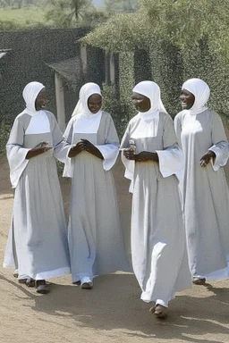 7 suore africane con tunica grigia giornata di sole