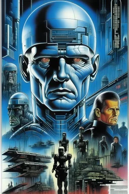 A movie poster of a movie that in a world where replicants rule the world, the humans that were left had to pretend that they were replicants
