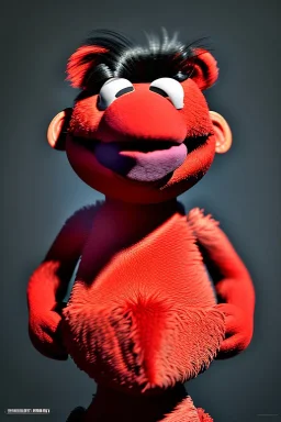 Waist up muppet Portrait, Kim Jong-un muppet doll, black suit, photo studio, red background, unreal engine 5, concept art, art station, ray tracing, lumen lighting, ultra detail, volumetric lighting, 3d.