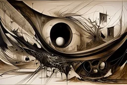 recursive eschatology, minimalist composition, by Lee Bontecou and Zdzislaw beksinskir, abstract surreal art