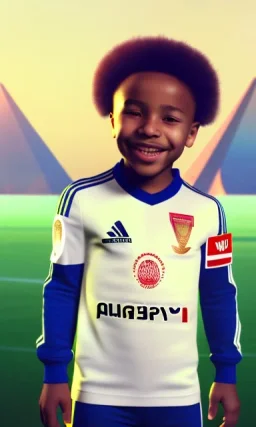  the Egyptian soccer player Shikabala as a child, He smiles an innocent childlike smile ,baby face,He is wearing a Zamalek Club T-shirt,Zamalek Club logo on the T-shirt , cinematic, 8k, resolution concept art portrait by Greg Rutkowski, Artgerm, WLOP, Alphonse Mucha dynamic lighting hyperdetailed intricately detailed, portrait