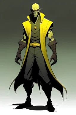 a full body male villain, resembling sulfur the element, less evil