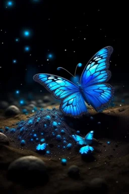 Luminous blue butterfly and manure full of stars