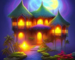 mystical house on a hot tropical island, fantasy art,