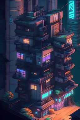 simcity style in game asset house anime cyberpunk style