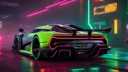 Koenigsegg Jesko Cyberpunk 2077 neon Style, Super Detailed, desktop wallpaper, 4K rear view, center