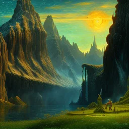 Epic Drawing of mordor scenery with a Troll of The Hobbit estilo Van Gogh 4k