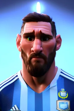 Realistic Messi Argentina soccer player Portrait, mid shot view, epic, god lights, concept art, art station, 3d, photo studio, blue clean background, unreal engine 5, ray tracing, RTX, lumen lighting, ultra detail, volumetric lighting.