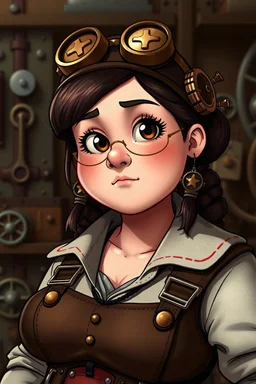 Portrait of a fat steampunk girl mechanic animated