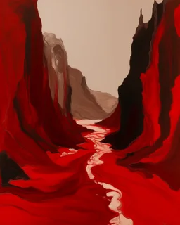 A red river with gorges painted by Clyfford Still