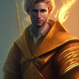 Male, Human, Blond, Sorcerer, Fire Mage, Golden Eyes, Young, Photorealism