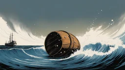 [Art by Kelley Jones] The barrel creaks beneath your weight as you settle onto its weathered surface. The deck rocks gently, the rhythm of the sea's movements matching the subtle sway of the vessel. You reach into your pocket and produce three small, worn dice, their edges dulled by countless rolls. As you shake them in your palm, the sound is muffled by the patter of rain and the groan of the ship's timbers. The old sailor notices you from the corner of his eye, his grip on the compass tighteni