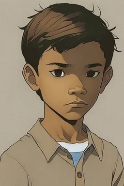 Appearance: Ari has a mixed-race skin tone with a light brown complexion. He has dark hair in a page boy haircut, and his hair length could be somewhere in-between long and short. His face is thin with high cheekbones and dark eyes that are often full of emotion. He stands at around 5 feet 7 inches tall, with a lean build that suggests he doesn't engage in a lot of physical activity.