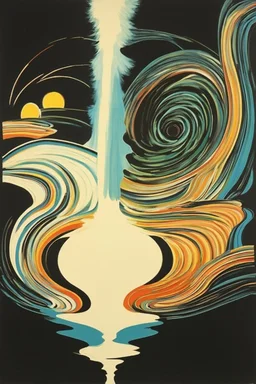 the spirit who engenders the opposites (light/darkness; earth/water), as well as the possibilities that emerge from the space between them; a surreal mashup of the styles of Gerd Arntz and Tomma Abts