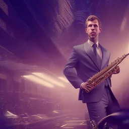 portrait of sebastian vettel playing saxophone, blade runner, low key lighting, volumetric light, digital art, highly detailed, fine detail, intricate, ornate, complex, octane render, unreal engine, photorealistic