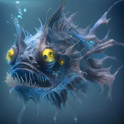 fluid ink angler fish creature, unreal engine 5, 8k resolution, photorealistic, ultra detailed