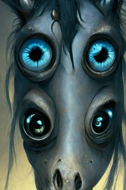 Demon Horse alien ,cute, big eyes, reflection in eyes, magical,whole body, Art by Norman Rockwell, digital art, trending on artstation, high contrast, deep color, magical, beautiful