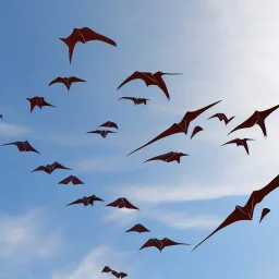 A group of pterosaurs flying in the sky