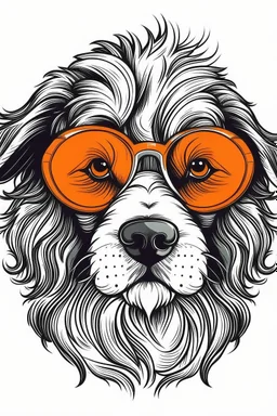 DOG wearing sunglasses, Style: Retro 80s, Mood: Groovy, T-shirt design graphic, vector, contour, white background.