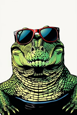 crocodile with sunglasses in the style of warhol