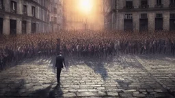 Macron dans une manif, concept art modern photorealistic, in the style of , Deviant art, natural lighting sunlight, Octane iintricate scenery hyper realistic ultra realistic