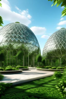Four large glass dome in a large botanical garden floorplans
