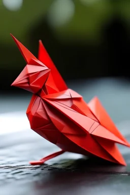 an origami cardinal in a real world