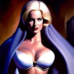 portrait of beautiful busty emma frost painting by Brom, oil on canvas, cinematic composition, extreme detail,fit full head inside picture