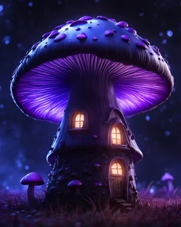 A solitary floating mushroom house on a clear night. silver and purple and blue, Dark cosmic interstellar. Detailed Matte Painting, deep color, fantastical, intricate detail, splash screen, hyperdetailed, insane depth, concept art, 8k resolution, trending on Artstation, Unreal Engine 5, color depth, backlit, splash art, dramatic, High Quality Whimsical Fun Imaginative Bubbly, perfect composition