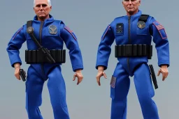 Mike Pence as G.I. Joe toy Doll figure With a pistol space force Blue fabric uniform, black Moonboot