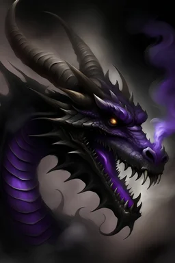 drago viola e nero arrabbiato con fumo che gli esce dal naso é ellissimo fa paura
