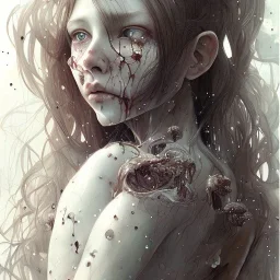 body anormal, cry blood, girl cute, watercolor illustration by <agnes cecile> <John Kenn Mortensen>,