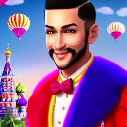 ringleader, Arthur Kulkov face shot, front, handsome, circus, male, Yamada Akihiro character portrait, Russian, lisa Frank fantasy, detailed matte painting, 8k resolution, Golden hour, interesting detailed storybook fantasy