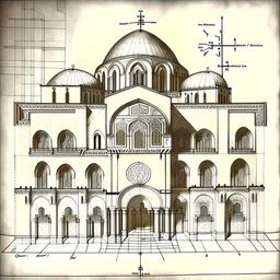 plan drawing of a byzantine cathedral in the style of art novel and torat