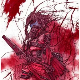  line Art coloured, destroyed, post apocalyptic, darkred tones,