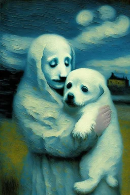 Ghost holding puppy by Van Gogh