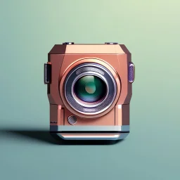 Tiny cute isometric metallic retro dslr camera, soft smooth lighting, with soft colors, 100mm lens, 3d octane render, cinema4d, trending on polycount, modular constructivism, blue background, physically based rendering, centered.