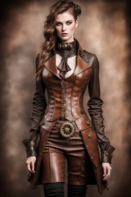 steampunk, women's leather clothing with pleats