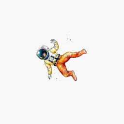 Hyper Minimalism, blank white space, minimalist deconstructed watercolor color alcohol ink illustration of a FALLING ASTRONAUT vague shape, long exposure ghosting, lots of negative space minimal