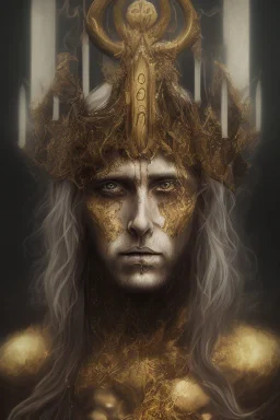 Realistic anime black metal corpsepaint god with golden crown