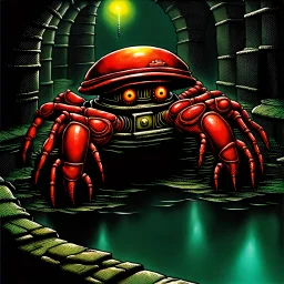 90's TCG fantasy artwork art of robot crab in sewer