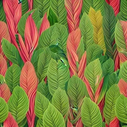 a highly detailed painting of Calathea flowers, seamless pattern, pop surrealism, high resolution, oil on canvas