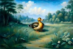 a Big stuffed duck. 19th painting