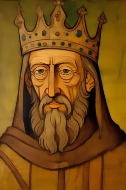 13th century painted portrait of a 45 year old male lord from the medieval period.