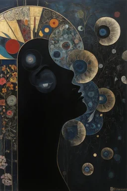 black mirror of the soul; a surreal and whimsical admixture of Klimt and Kandinsky