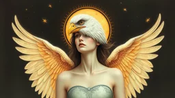 celestial woman with bird head angel wings
