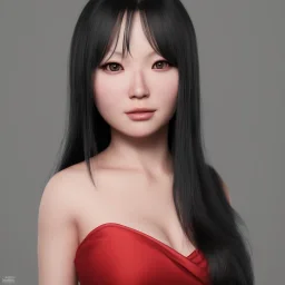 portrait only hitomi tanaka, long black hair, red dress, full body, 8k, highly realistic, octane render,