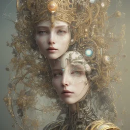 a wonderfull japanese, big boobs, ultradetailed fine art photo of a cybernetic futuristic cyborg bride wearing a boho headpiece, by tom bagshaw and simon stalenhag, embroidered lace chapel veil, portrait, 5 0 mm lens, golden ratio composition, detailed face, studio photography, very detailed, humanoids, industrial robotic alloy armor, masterpiece, artstation, 8 k, highly coherent