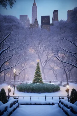 Central park, Realistic night christmas, snow, 4k, big tree christimas, intricate, bump